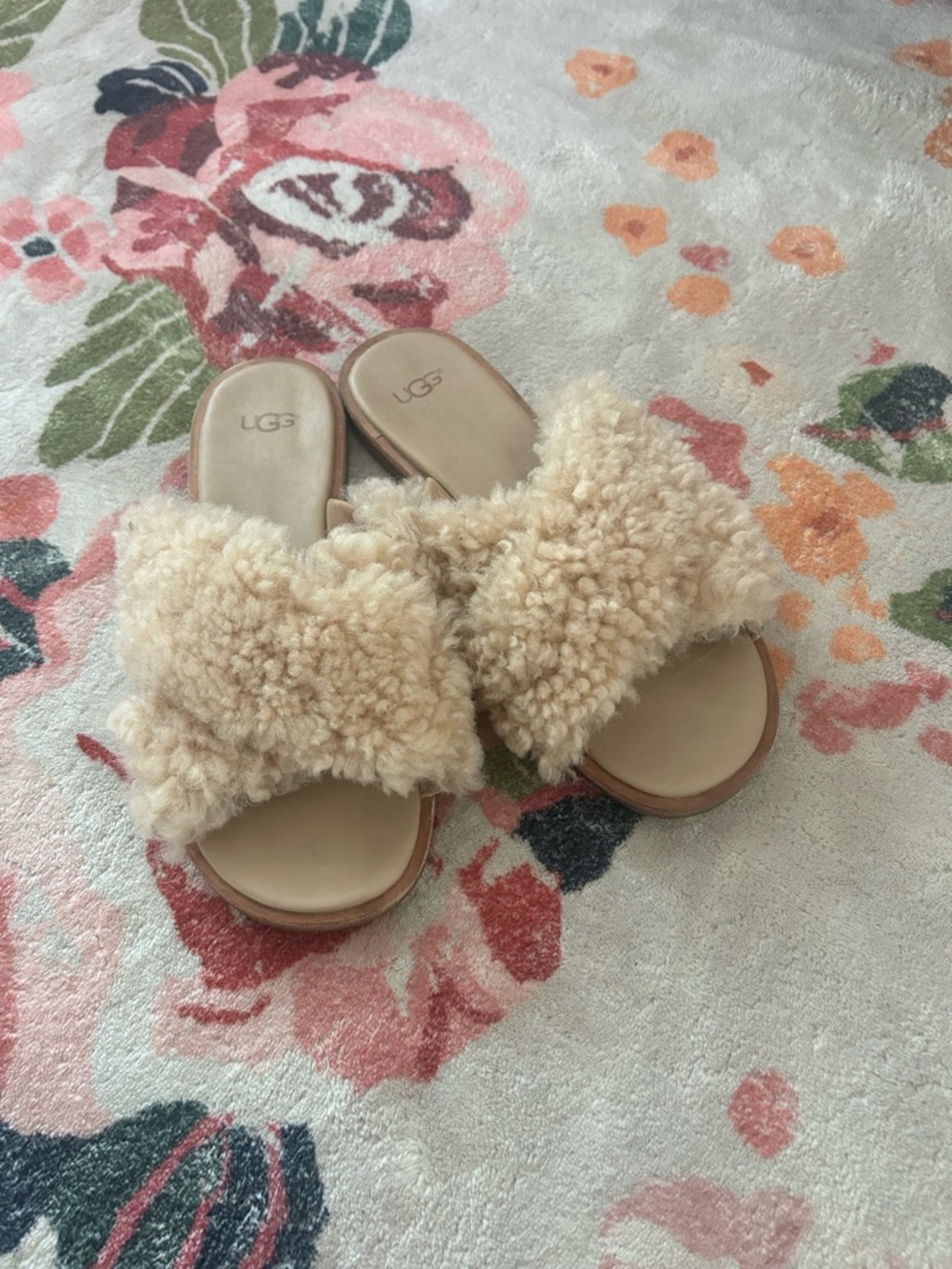 UGG Plush Shearling & Leather Slide Sandals